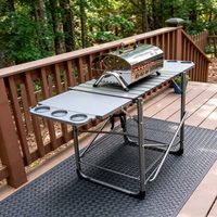 Table de camping pliante en aluminium, table de préparation portable pour barbecue en plein air avec ailes latérales, porte-gobelets, table de pique-nique avec étagère de rangement