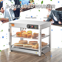 Vitrine chauffante commerciale à 2 ou 3 niveaux, 800W, avec éclairage, capacité 150L, en plastique de qualité alimentaire
