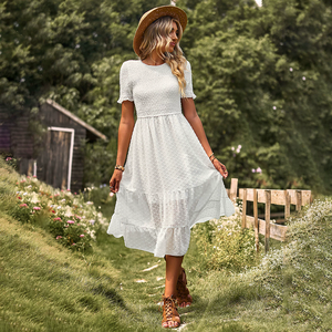 Vacances d'été personnalisées robe décontractée mi-longue Style campagne française couleur unie 100% coton numérique durable Y2K - Product Image 4