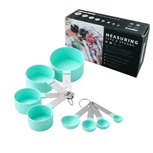Gemhye-Juego de tazas y cucharas medidoras de plástico con mango de acero para repostería, 8 unidades