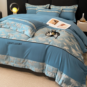 Light Luxury Cotton Four Piece <b>Bedding</b> <b>Set</b> Foliage Pattern Breathable Home Use - Product Image 3