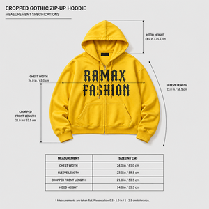 เสื้อฮู้ดซิป RAMAX FASHION ทรงครอปพิมพ์ลายโกธิค สีเหลือง ผ้าฝ้าย สำหรับผู้ชาย สไตล์สตรีทแวร์ฤดูใบไม้ร่วง ODM - Product Image 2