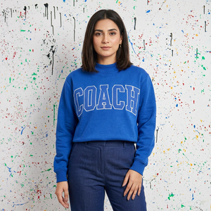 Sudadera con Capucha COACH AZUL Invierno 100% Algodón AZUL MARINO con Apliques Bordados Estilo Urbano Vintage Hilos Finos - Product Image 1