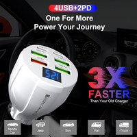 Chargeur de voiture à charge rapide 35W 6 ports (4 USB + 2 Type-C) PD QC3.0 QC4.0 OVP OTP 3.1A pour ordinateur portable, téléphone portable et écouteurs
