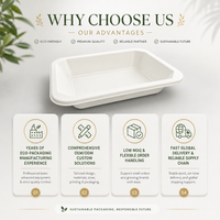 Baki Pulp Bagasse Berbarrier Tinggi, Dapat Disegel Panas, Komposabel Sekali Pakai, MAP untuk Makanan Siap Saji & Makanan Matang, Stok Besar