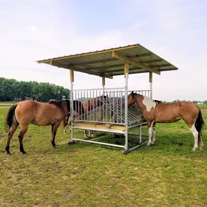 automatic feeder for cattle hay round bale slow feeder horse hay feeder with roof