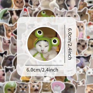 100 pièces/sac Autocollants en vinyle PVC personnalisés, imperméables, à motifs de chats mèmes amusants et d'émoticônes de chatons mignons, style <span class=keywords><strong>Kawaii</strong></span>, pour journal et vélo - Product Image 2