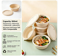 Boîte à bento jetable en amidon de maïs, biodégradable, étanche, 900 ml, pour restaurant