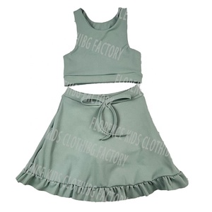 Ensemble de <span class=keywords><strong>gymnastique</strong></span> pour petites filles, haut court et jupe, vêtements de sport extensibles et doux, tenue de danse - Product Image 2