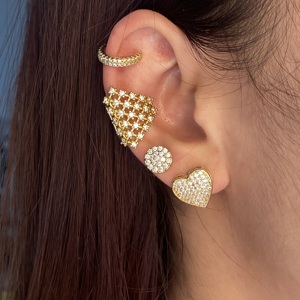 Pendientes de Corazón con Micro Pavé de Circonitas, Bañados en Rodio, Brillantes, Regalo de San Valentín, Joyería al por Mayor - Product Image 3
