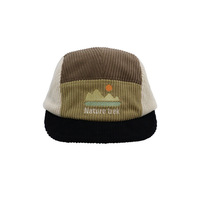 Casquette 5 panneaux personnalisée en velours côtelé, patchwork, visière plate, broderie Nature Trek, montagne, camping, randonnée, streetwear, mode, sportive