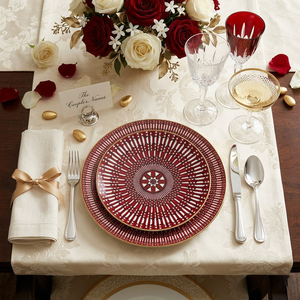 Assiettes <span class=keywords><strong>de</strong></span> <span class=keywords><strong>table</strong></span> en céramique bordeaux pour mariage royal, bord <span class=keywords><strong>doré</strong></span>, en <span class=keywords><strong>porcelaine</strong></span>, exquises, vintage, pour fête nuptiale, cadeaux - Product Image 3