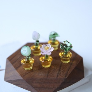 Figurines miniatures en verre soufflé à la main, cycle de vie du lotus, fleur de lotus en verre, décoration pour théière, ornement micro-paysager - Product Image 2
