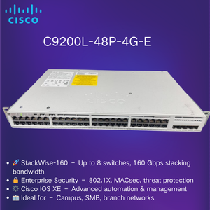 Commutateur Ethernet PoE+ 48 ports pour la série Catalyst 9200L C9200L-48P-4G-E avec QoS, empilable, capacité de 128 Gbit/s - Product Image 4