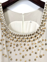 Robes de soirée et de cocktail pour femmes, style champagne, luxueuses, à col carré, sans manches, à bretelles, ornées de cristaux de diamant, pour célébrités