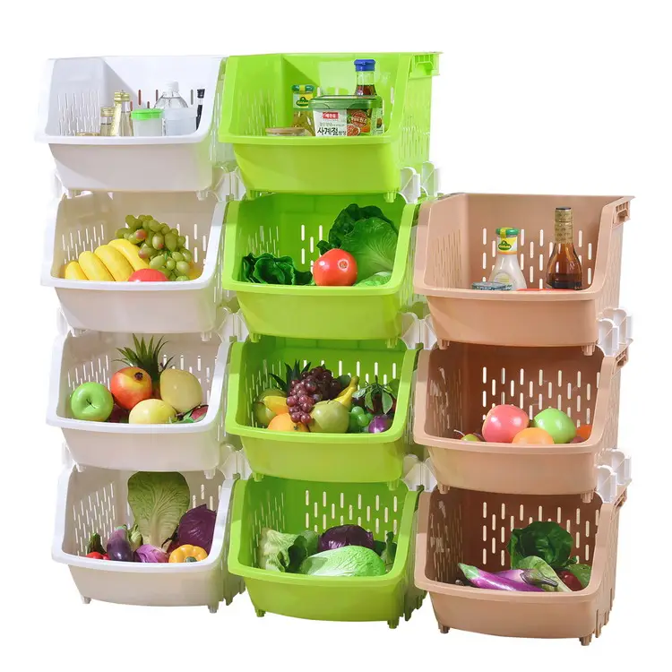 Stackable Plastic Storage Basket Storage Rack For Kitchen Fruit Vegetable For Kids Cartoon Toys