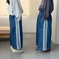 Jeans à jambes larges pour filles, pantalon en denim de coton délavé, pantalon à jambes droites avec bande latérale, vêtements décontractés pour enfants, boutique, expédition rapide