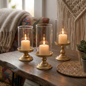 Wholesale Metal Candle Holder Gold Metal Candle Holder Table Centerpiece Decor Candles Holder Decoration Stands With Glass Cover