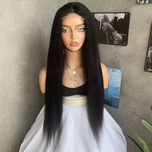 Peluca de Cabello Largo y Liso, 80% Humano + 20% Sintético, con Cierre de Encaje Transparente HD 4x4, para Mujeres Afroamericanas, Pelucas de Cabello Mixto Económicas - Product Image 1