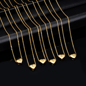 Collar con colgante de corazón de acero inoxidable con grabado de alfabeto, joyería de regalo para uso diario para mujeres - Product Image 4