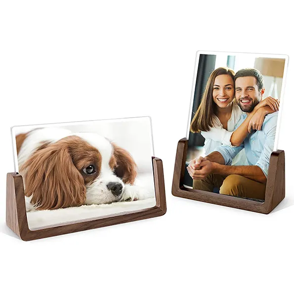 Picture Frame 2 Pack - Rustic Wooden Photo Frames with Walnut Wood Base and High Definition Break Free Acrylic Glass Covers