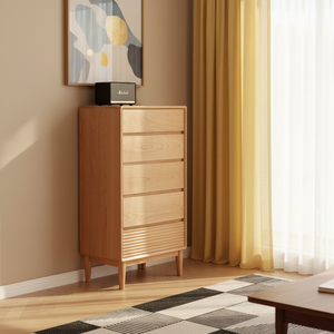 <span class=keywords><strong>Commode</strong></span> étroite à 5 <span class=keywords><strong>tiroirs</strong></span> <span class=keywords><strong>en</strong></span> chêne massif, style moderne minimaliste, avec <span class=keywords><strong>tiroirs</strong></span> cannelés et pieds coniques, pour chambre à coucher - Product Image 1