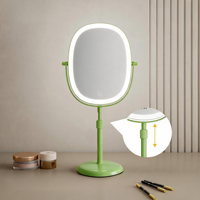 Desktop Round Cosmetic Adjustable Lift Stand Metal+Glass 7X Magnifying Stepless Dimming LED Lighted Touch Switch Mirror