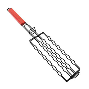 BBQ grill, BBQ basket, sausage <b>clips</b>, wooden handle, BBQ mesh <b>clips</b>, outdoor BBQ rack, non-stick BBQ basket, electrophoretic - Product Image 2
