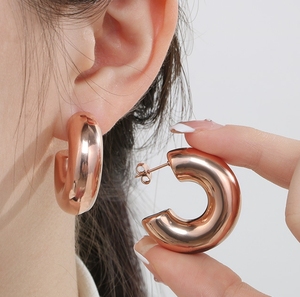 <span class=keywords><strong>2023</strong></span> joyería de moda gruesa Clip en pendientes de gota de tuerca 30mm pendientes de aro hueco de acero inoxidable - Product Image 4