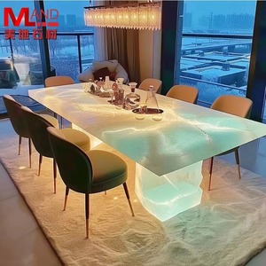 <span class=keywords><strong>Onyx</strong></span> Backlit bàn ăn trở lại thắp sáng đá cẩm thạch hòn đảo thanh tùy chỉnh thực hiện pha lê đồ nội thất ăn uống - Product Image 6