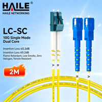 Cordon de raccordement en fibre optique monomode duplex 10G de qualité télécom 2M LC-SC 9/125 2,0 mm