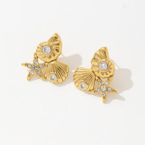 2025 moda Bohemia moda Shell estrella bohemio 24K chapado en oro deslumbrante diamante Shell estrella de mar Caracol pendientes - Product Image 4
