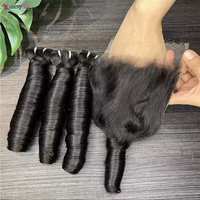 Prêt à expédier des paquets de cheveux péruviens bouclés rebondissants à double tirage avec fermeture grade 13a 100% faisceaux de cheveux humains avec ensemble de fermeture