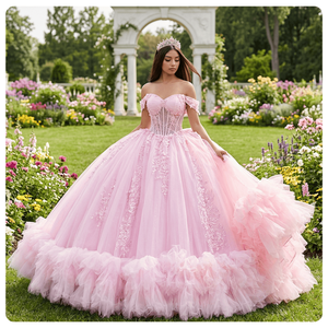 Lsmu185 <b>Sweet</b> Pink Princess Quinceanera Dresses Sweetheart Neck Bow Crystals Beaded Luxury 16Th <b>Birthday</b> Party Prom Ruffles Ball - Product Image 1