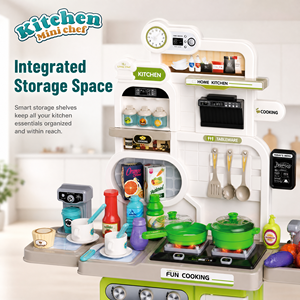 Ensemble de 53 pièces de jouets de cuisine pour enfants en gros, avec évier à eau réelle, cuisinière électronique avec lumière et son, ensemble cadeau Montessori STEM en ABS - Product Image 4