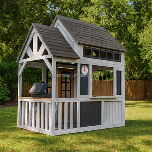 Casita de juegos infantil de madera maciza blanca con pizarra y cocina de madera para exteriores - Product Image 6