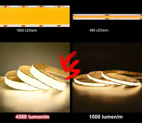 Tira de LED Cob para interiores de alto brillo, 1600Leds/M, 30MM, 5 filas, iluminación uniforme de superficie, cortable para uso comercial e industrial en el hogar