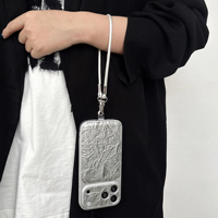 Étui vintage en cuir PU froissé avec grande fenêtre pour iPhone 13 14 15 16 17 Pro Max, avec dragonne et cordon de suspension, finition givrée et plaquée