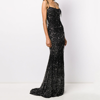 Fabricant de vêtements de mode, robe longue à bretelles spaghetti personnalisée, robe de soirée élégante en sequins noirs pour femmes