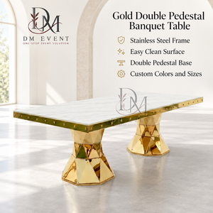 Luxury <b>Gold</b> Stainless Steel Rectangular Dining <b>Table</b> Double Faceted Pedestal Base for Wedding Banquet Project Supply - Product Image 1