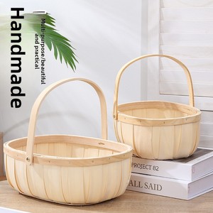 Handwoven Wooden Modern Minimalist Flower Fruit & Vegetable <b>Storage</b> <b>Basket</b> Hand-Held & Hand-Braided Design - Product Image 1