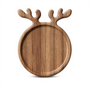 Plateau de service en bois d'acacia LUMINA, décor de Noël, bois de cerf, 12 x 10 pouces, plat rond pour servir les aliments - Product Image 1
