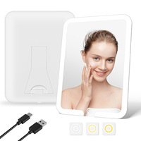 Espejo de Maquillaje LED de Escritorio MLG Personalizado OEM ODM Icon Travel, Táctil Inteligente, Regulable, Portátil, con Soporte Plegable Ajustable e Iluminado