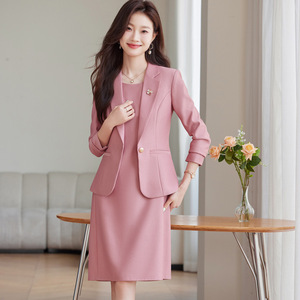 Women's Suit Set Black Midi Dress With Blazer Three Quarter Sleeve Elegant Autumn Wear - Product Image 2