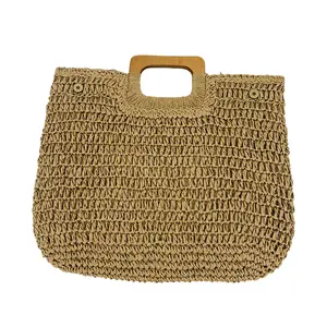 Wholesale Straw Bag Natural Hand Woven Summer Round Rattan Straw Shopping Bag Beach