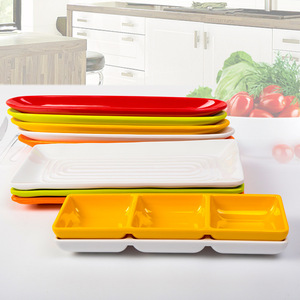 Melamine Hot Pot Tableware Set Colored <b>Plates</b> Bowls Dishes For Restaurant Buffet Use Durable Solid Color Rectangular Design - Product Image 4