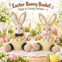 Panier de Pâques Lapin en Peluche, Porte-Oeufs en Plastique Tressé, Seau à Bonbons, Cadeau de Printemps, Organisateur de Rangement, Décoration de Chambre d'Enfant