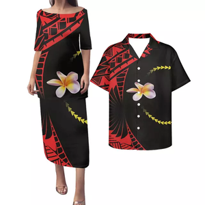Vêtements personnalisés pour couples robes de soirée rouges et noires pour femmes chemise élégante hawaïenne polynésienne tenue décontractée pour femmes grande taille tenue assortie pour hommes - Product Image 1