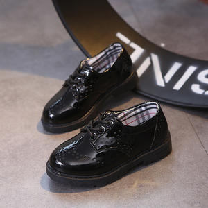 2025 Spring Autumn Collection Casual Boys' <b>Leather</b> <b>Shoes</b> Black Korean Style Lace-Up Breathable Hollow Design Available Small - Product Image 1