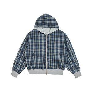 Felpa con Cappuccio Personalizzata OEM ODM 400 Gsm, Pesante, a Doppio Strato in Flanella a Quadri, Reversibile con Zip - Product Image 1